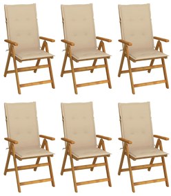 vidaXL Cadeiras de jardim dobráveis c/ almofadões 6 pcs acácia maciça