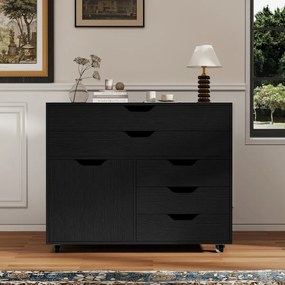 Armário de armazenamento para escritório 77,5 x 40 x 64 cm com 5 gavetas com porta 5 rodas com rodas suporte para impressora Preto