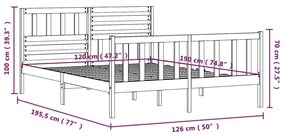 Estrutura de cama pequena casal 120x190 cm pinho maciço