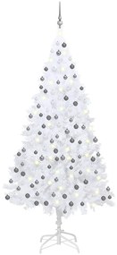 Árvore de Natal artificial + luzes LED e bolas 210cm PVC branco