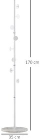 HOMCOM Cabideiro de Pé Cabideiro para Roupas com 8 Ganchos para Pendurar Bolsas Chapéus com Base de Mármore para Dormitório Corredor Entrada 35x35x170cm Branco