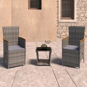 vidaXL 3 pcs conjunto lounge de jardim c/ almofadões vime PE cinzento