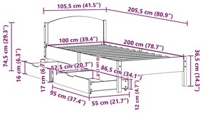 Cama sem colchão 100x200 cm madeira de pinho maciça branco