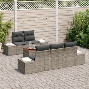 Conjunto de Sofás de Jardim de 6 Peças com Almofadas Cinza Polyrattan