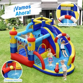 Parque aquático infantil Castelo insuflável 6 em 1 (SEM COMPRESSOR) com escorrega, área de salto, parede de escalada, piscina em forma de barco 360 x