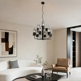 Lustre moderno preto com vidro fumado 9-luzes - Laura