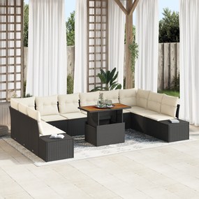 Conjunto de Sofá de Jardim de 11 Peças com Almofadas Preto Rattan Poli