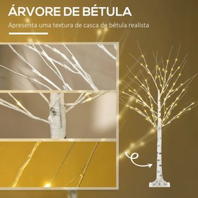 Árvore de Bétula Altura 150cm com 96 Luzes LED IP44 Branco Quente Ramo