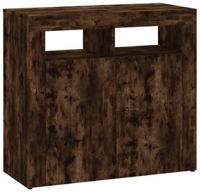 Aparador com luzes LED 80x35x75 cm carvalho fumado
