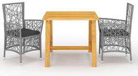 vidaXL 3 pcs conjunto de jantar para jardim cinzento