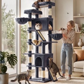 Arranhador para gatos para arranhar XXL com placas para arranhar e sisal, 55 x 45 x 206 cm, cinzento escuro