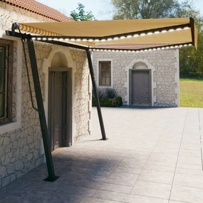 Toldo automático c/ LED e sensor de vento 4x3 m amarelo/branco