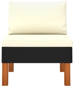 3 pcs conj. lounge jardim vime PE e madeira de eucalipto maciça
