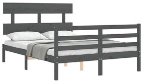 Estrutura de cama com cabeceira 140x190 cm madeira maciça cinza