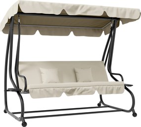 Banco Baloiço de Jardim 3 Lugares Convertível em Cama com Toldo Ajustável e 2 Almofadas  200x120x164 cm Creme