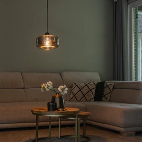 Candeeiro de suspensão Art Deco preto com vidro fumê - Bizle