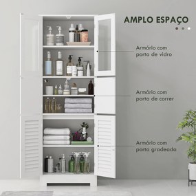 Móvel Auxiliar para Casa de Banho com 6 Portas Prateleiras Ajustáveis Anti-tombo 60x30x170,5 cm Branco
