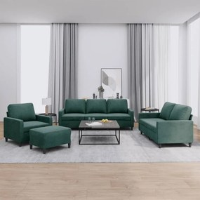 4 pcs conjunto de sofás com almofadões veludo verde-escuro