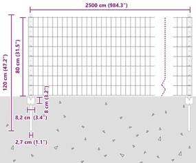 Cerca Euro com 11 Postes U Cinza 0,8x25 m Aço