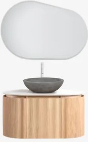Conjunto De Móvel De Casa De Banho Suspenso 90x50 Cm Em Madeira Carsone Madeira Natural & Sem Unidade Auxiliar & Cimento Cinzento Redondo - Sklum