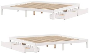 Estrutura de cama c/ gavetas 180x200 cm pinho maciça branco