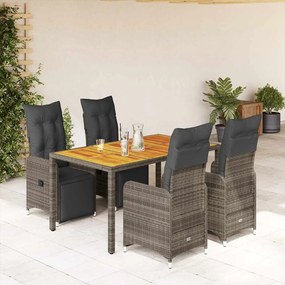 vidaXL 5 pcs conjunto bistrô de jardim c/ almofadões vime PE cinza