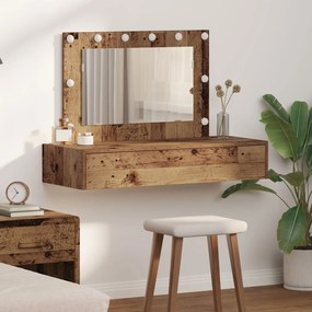 Mesa de Toucador Suspensa com Luzes LED Madeira Antiga