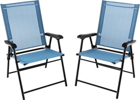 Conjunto de 2 cadeiras de jardim dobráveis Cadeiras portáteis com encosto em tecido Estrutura metálica para piscina Terraço 65 x 60 x 93 cm Azul