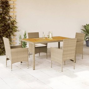 vidaXL 5 pcs conjunto jantar jardim c/ almofadões vime PE/acácia bege