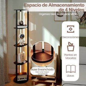 Candeeiro de pé com prateleiras de 4 níveis com tiras LED orientáveis, 3 temperaturas de cor, para sala de estar ou escritório, 35 x 30 x 163 cm, pret