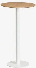 Mesa Alta De Bar Redonda Ø60 Cm Em Mdf Xiren Castanho Madeira Natural - Branco - Sklum