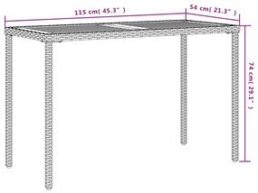 Mesa de jardim com tampo em acácia 115x54x74 cm vime PE bege