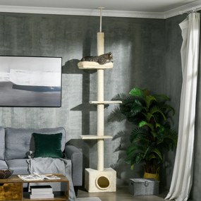 Arranhador  para gatos com poste para arranhar, altura ajustável, 440 x 31 x 240–270 cm, 4 níveis de atividades com nicho