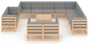 13 pcs conjunto lounge de jardim c/ almofadões pinho maciço