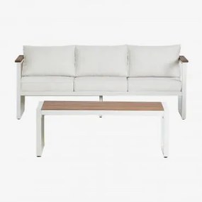 Conjunto De Jardim Com Sofá De 3 Lugares E Mesa De Centro Em Alumínio 110x55cm Lipov Gardénia Branco - Sklum