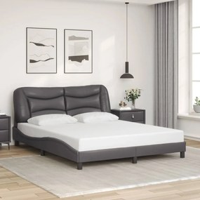 Estrutura cama c/ cabeceira couro artificial 160x200cm cinzento