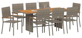Conjunto de Jantar vidaXL de 9 Peças Cinza Polirattan