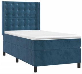 Cama box spring c/ colchão/LED 90x190 cm veludo azul-escuro