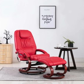 248712 vidaXL Cadeira de massagens reclinável + apoio pés couro art. vermelho