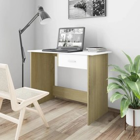 vidaXL Secretária 100x50x76 cm contraplacado branco/carvalho sonoma