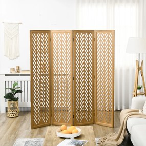 Biombo de madeira com aberturas 160 x 170 cm, divisória de interior dobrável, 4 painéis de madeira, natural