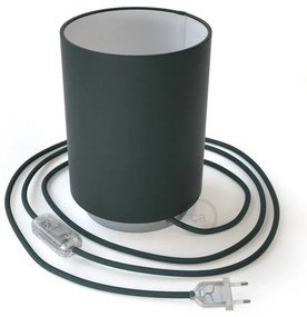 Posaluce em metal com abajur Cilindro Cinette Azul Petróleo, com lâmpada, cabo de tecido, interruptor e ficha bipolar