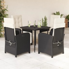 vidaXL 5 pcs conjunto de jantar p/ jardim c/ almofadões vime PE preto