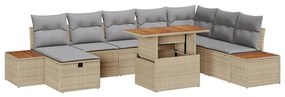 vidaXL Conjunto de Sofá de Jardim de 9 Peças com Almofadas Bege Rattan Poliéster