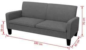 Sofá de 3 lugares 180x65x76 cm cinzento-escuro