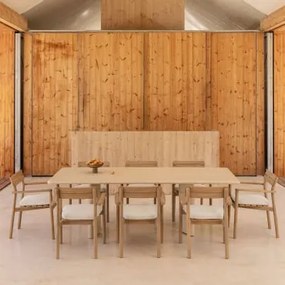 Conjunto De Mesa Retangular 240x100 Cm Em Cimento Chelsea E 8 Cadeiras De Jardim Em Madeira De Acácia Saira Com Braços Tapioca Bege - Sklum
