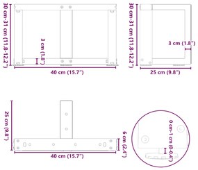 Pés para mesa de centro em forma de T, 2 peças, branco, 40x25x(30-31)