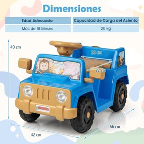 Carro elétrico 6V com sons, botão de arranque, porta-copos, luzes LED e rodas a partir dos 18 meses até 36 meses Azul marinho