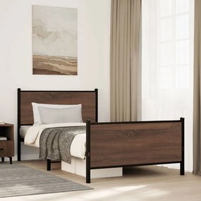 Estrutura de cama sem colchão 107x203cm metal carvalho castanho