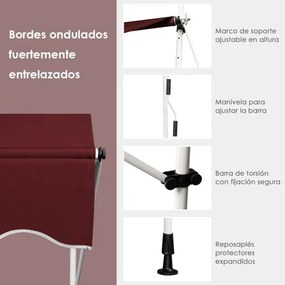 Toldo 400 cm telescópico e retrátil resistente aos raios UV impermeável com manivela altura regulável para janela varanda jardim Vermelho